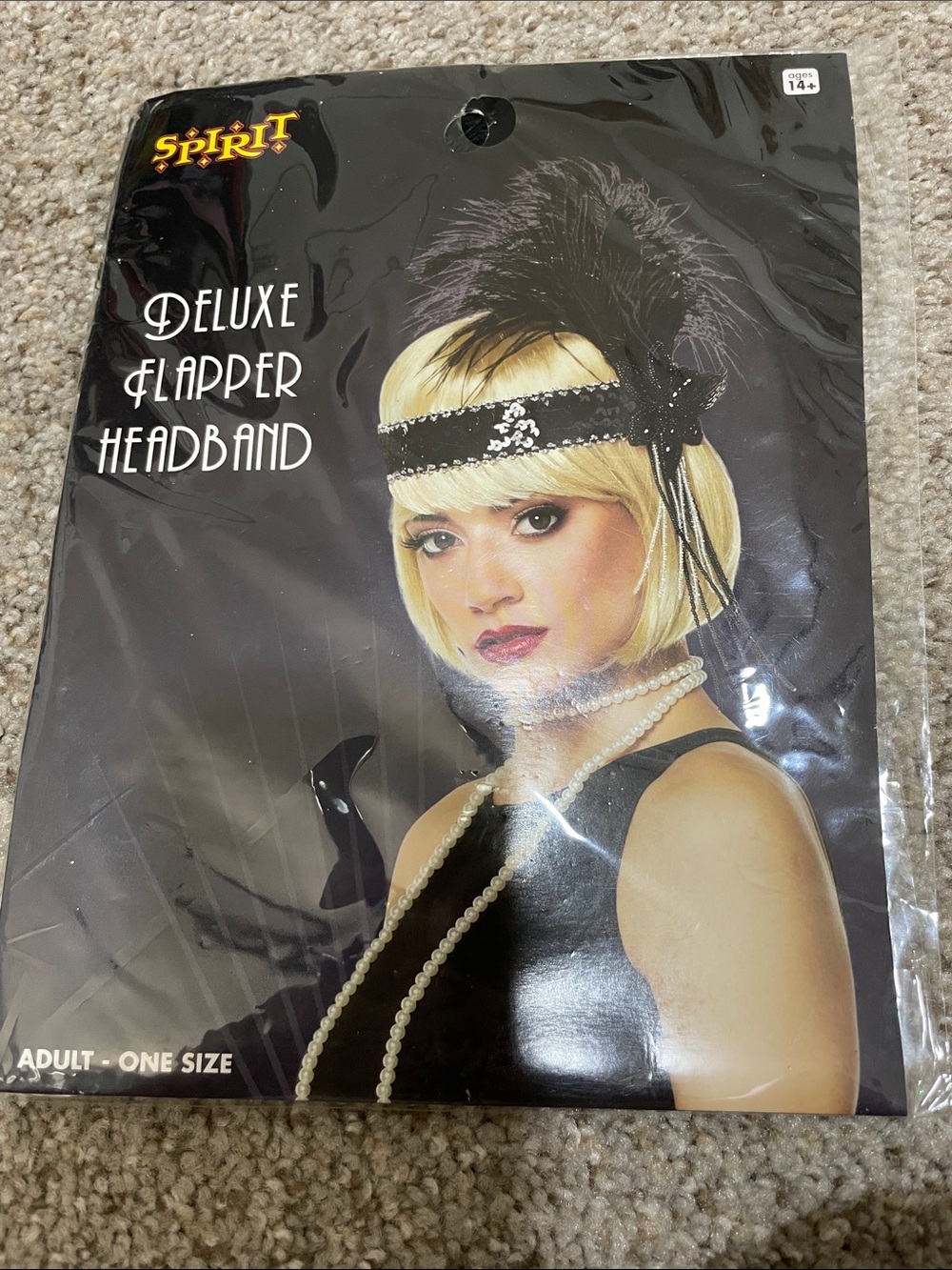 Spirit Black Sequin Flapper Headband with Feather Accent